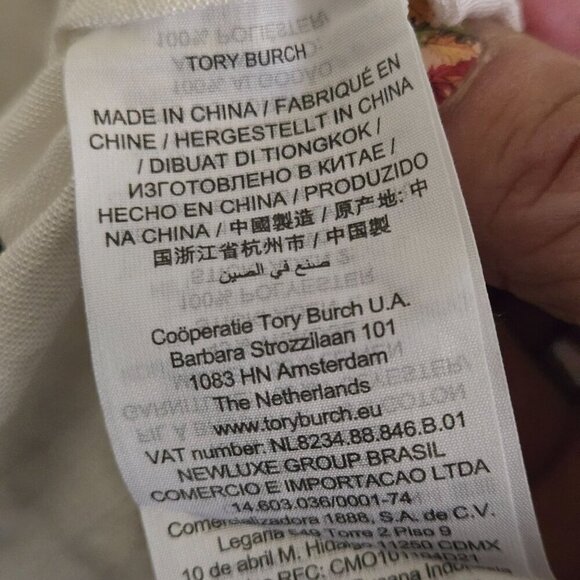 Tory Burch Floral Embroidered White Navy Linen Blend Designer Midi Dress Size M - Picture 10 of 11